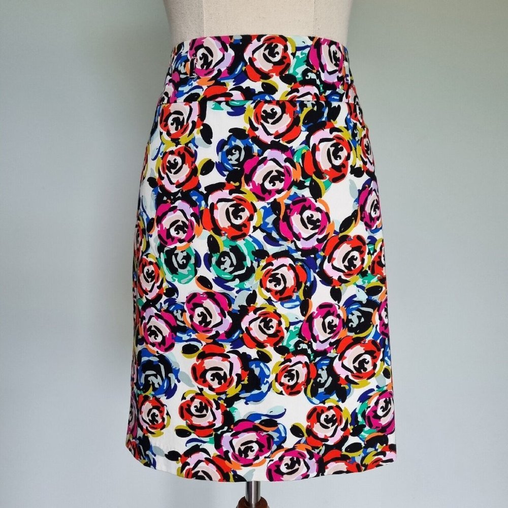 Review Multicolour Floral Rose Pencil Skirt Size 14 - Picture 2 of 6